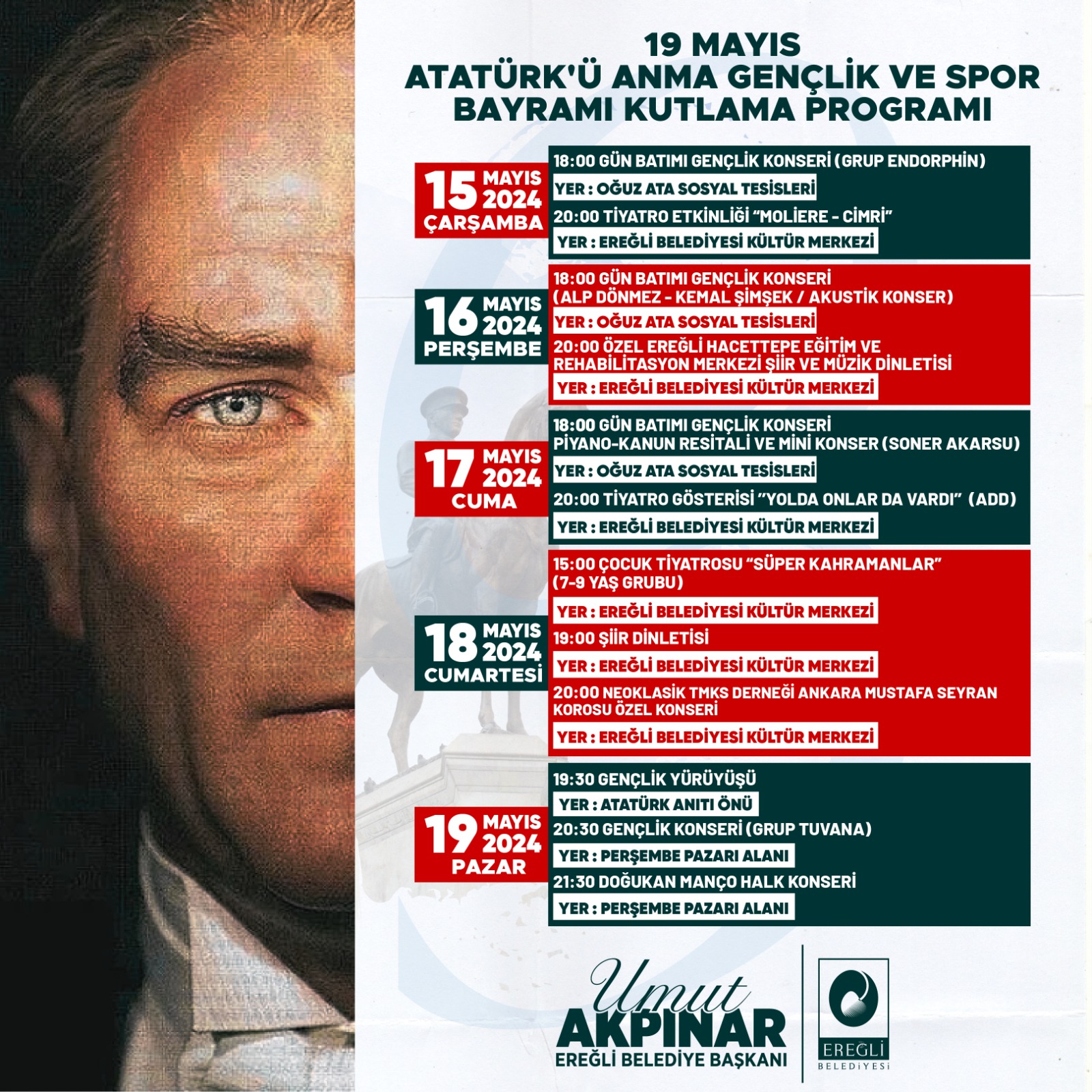 19 Mayıs Atatürk' ü Anma Gençlik ve Spor Bayramı Kutlama Programı