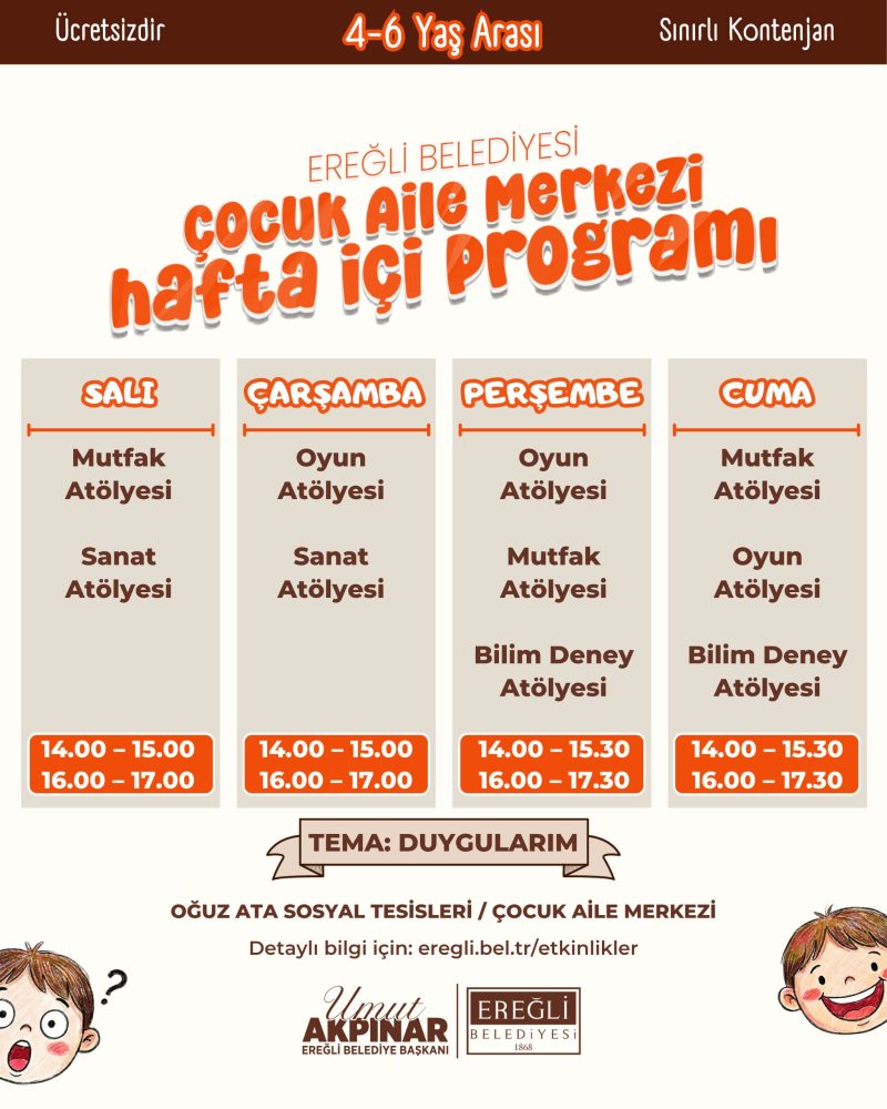 Çocuk Aile Merkezi Hafta İçi Programı