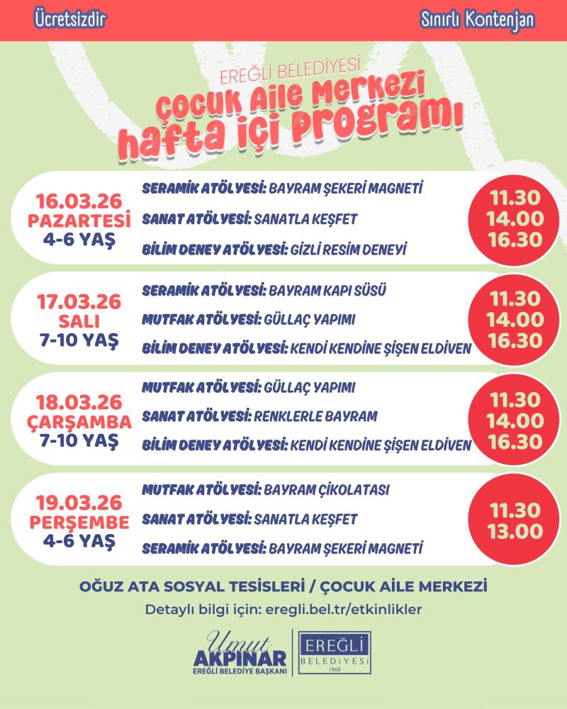 Çocuk Aile Merkezi Hafta İçi Atölye Etkinlikleri