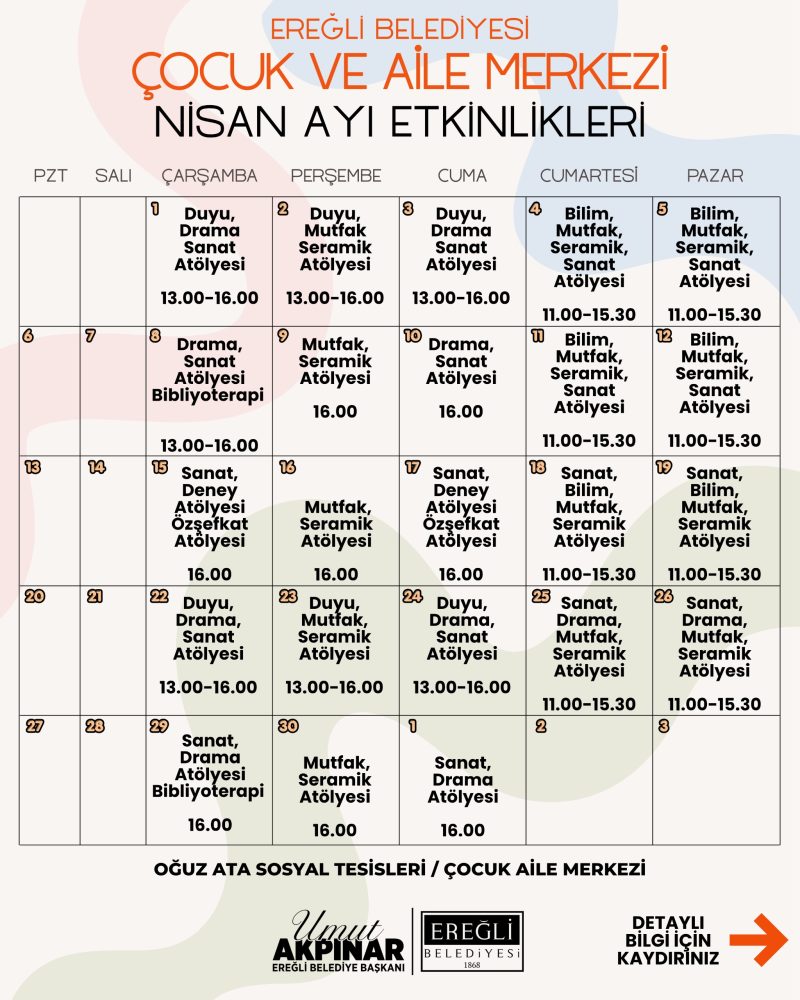 Çocuk Aile Merkezi Nisan Ayı Atölyeleri
