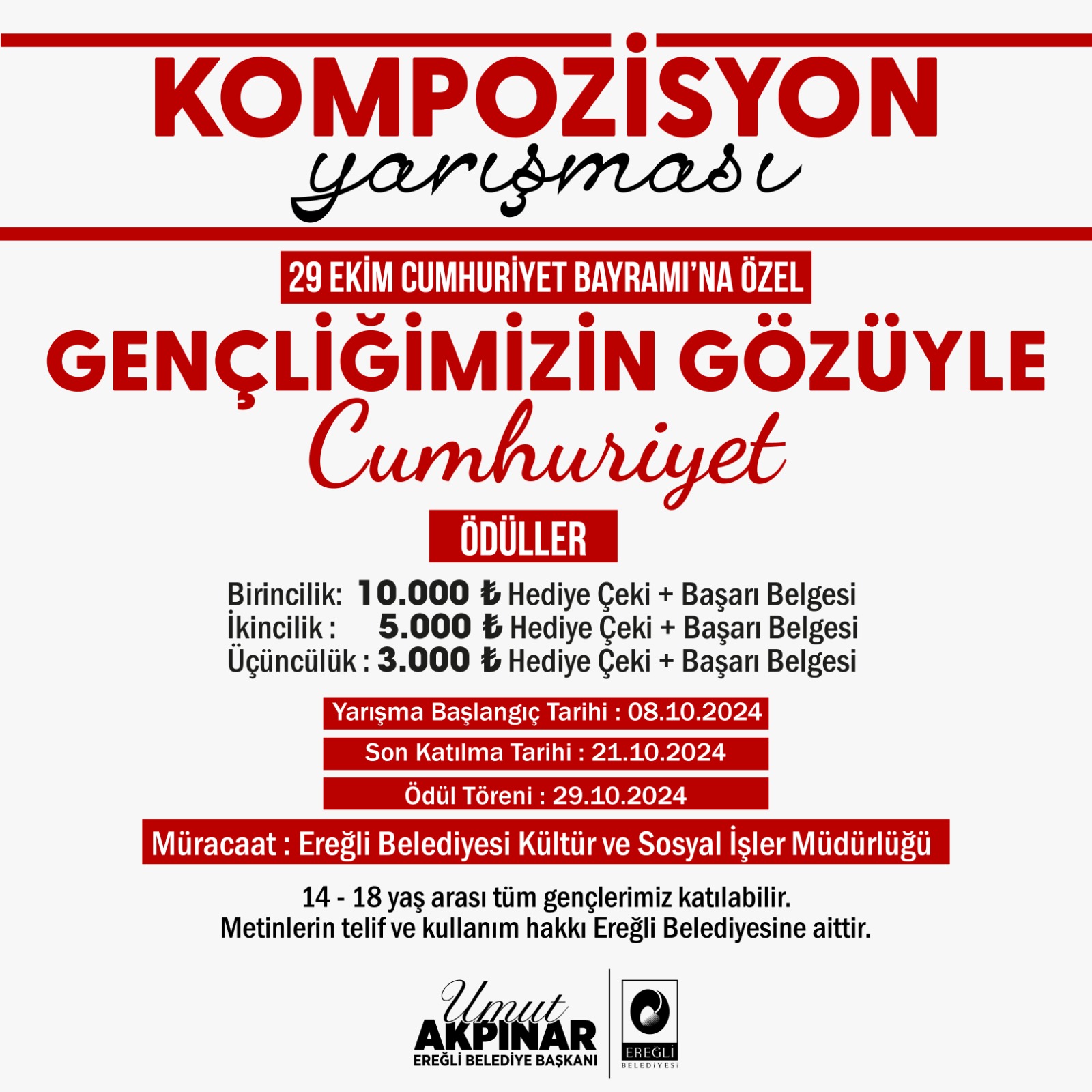 "Gençliğimizin Gözüyle Cumhuriyet" Konulu Kompozisyon Yarışması